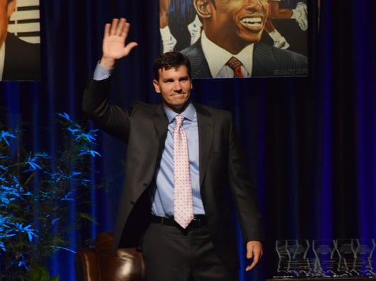 ANI Jake Delhomme Jake Delhomme played football at the University of Lafayette and in the NFL with the New Orleans Saints and the Carolina Panthers. Delhomme led the Panthers to the Super Bowl XXXVIII in his first season. He is one of the 2105 inductees in