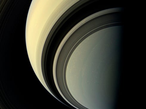 This July 29, 2013, photo shows winter in the southern hemisphere of Saturn. No giant earwigs are evident. Predicting interest rates is about as hard as predicting an invasion of giant earwigs from Saturn.