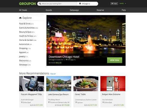 Groupon's redesigned website.