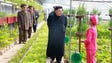 North Korean leader Kim Jong-Un, center, inspecting