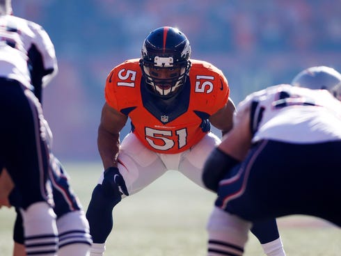 Denver Broncos middle linebacker Paris Lenon recorded 18 tackles, while starting six games, this season.