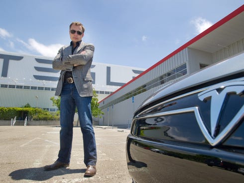 Elon Musk CEO, of Tesla with the Model S, the company's all-electric sedan