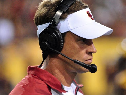 USC head coach Lane Kiffin looks on during a 62-41 loss to Arizona State.