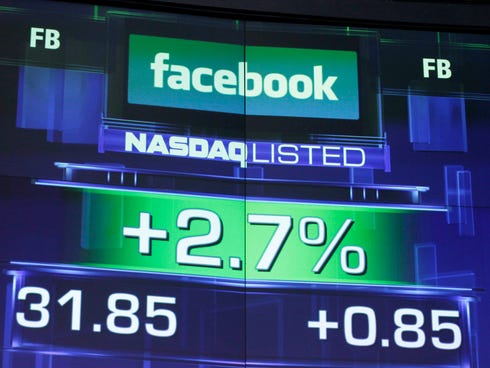 The pre-market price for Facebook stock is shown at the Nasdaq MarketSite in New York.