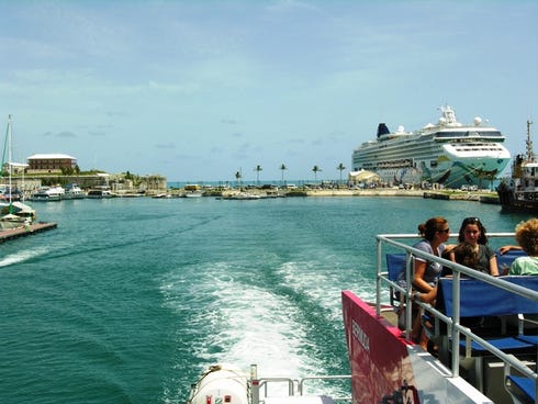 Cruise passengers head off on their own by ferry from King's Wharf in Bermuda to see the rest of the island.