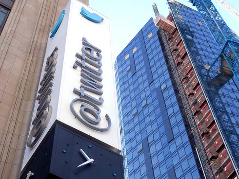 The sign outside of Twitter headquarters in San Francisco.