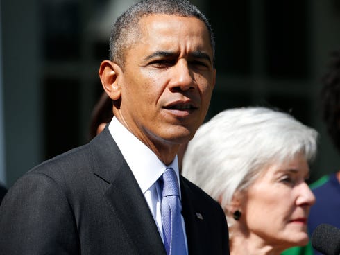 President Obama on Tuesday with Health and Human Services Secretary Kathleen Sebelius.