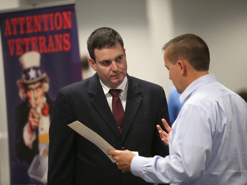 A job fair for veterans hosted by the Chicago Sky WNBA basketball team on Sept. 6, 2013 in suburban Rosemont, Ill.