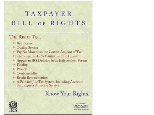 Proposed taxpayer bill of rights, from the Taxpayer Advocate