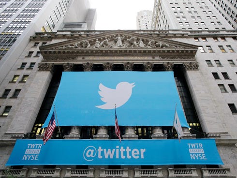 Twitter signage is draped on the facade of the New York Stock Exchange in November.