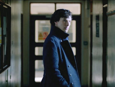 Benedict Cumberbatch casts a strong glare in a scene from the show 'Sherlock.'