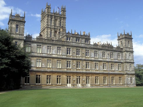 Highclere Castle, Hampshire, England, is the real-life castle used for the fictional Downton Abbey in the popular PBS series, Downton Abbey.