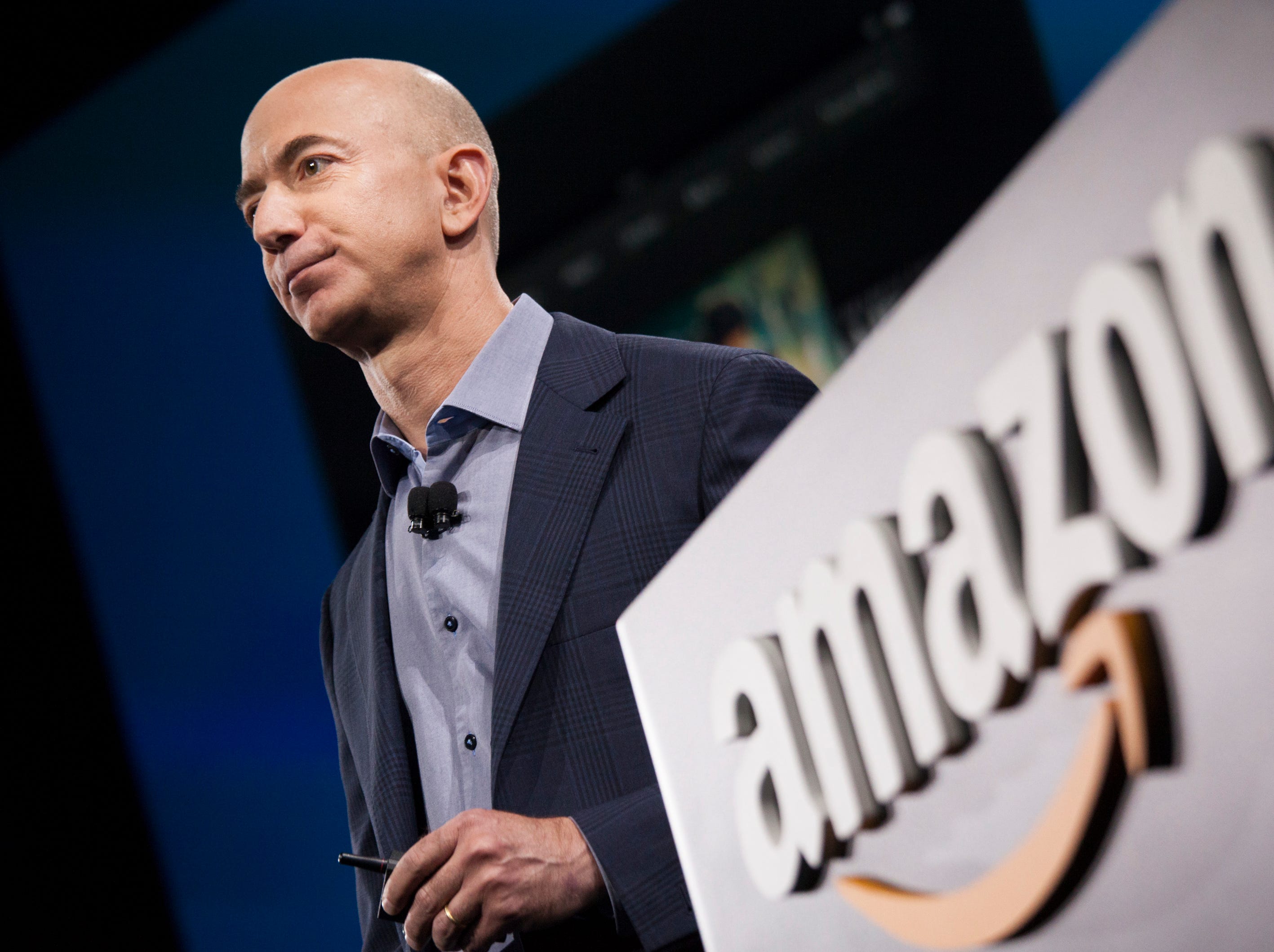 Amazon founder and CEO Jeff Bezos presents the company's first smartphone, the Fire Phone, on June 18 in Seattle.