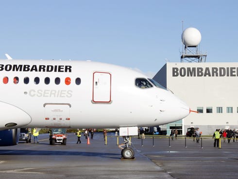 The bombardier CSseries aircraft  is shown in Mirabel, Quebec, on Sept. 16, 2013.