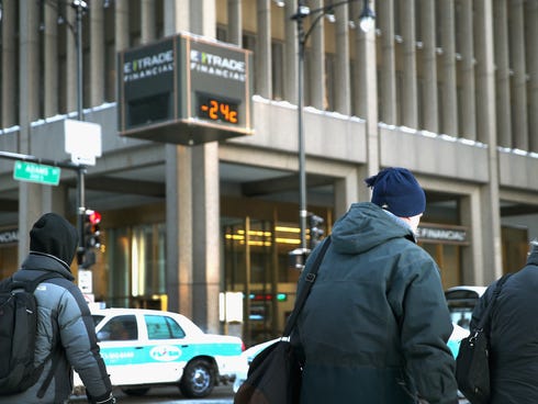 Commuters make a sub-zero trek to offices in the Loop on Monday in Chicago.