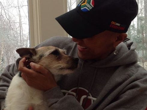 Robin Roberts is reunited with her dog, KJ, on Dec. 29, 2012.