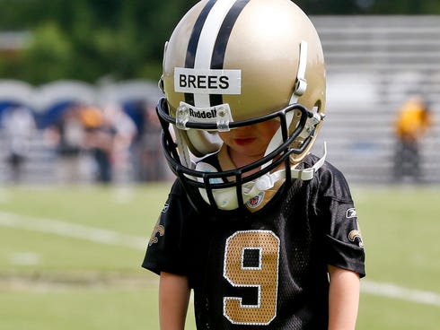 Bowen Brees, son of Saints QB Drew, won't be strapping up a helmet in a real game anytime soon.