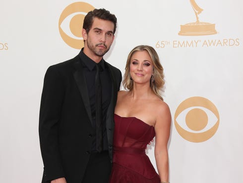 Ryan Sweeting and Kaley Cuoco arrive at the 65th Annual Primetime Emmy Awards at Nokia Theatre L.A. Live on Sept. 22, 2013 in Los Angeles. The couple announced their engagement on Sept. 26, 2013.