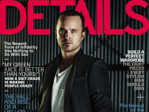 Aaron Paul is featured on the February 2014 cover of 'Details' magazine.