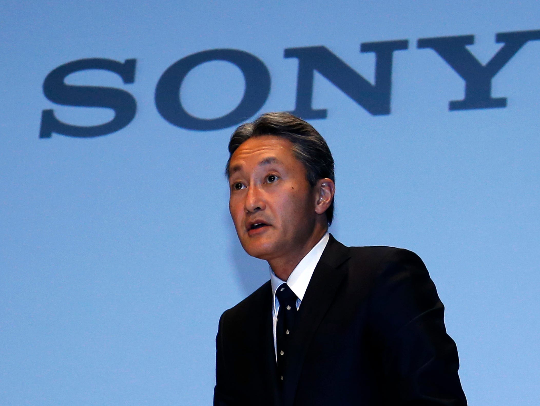 In this Wednesday, Sept. 17, 2014 photo, Sony Corp. President Kazuo Hirai leaves after a press conference at the company's headquarters in Tokyo.