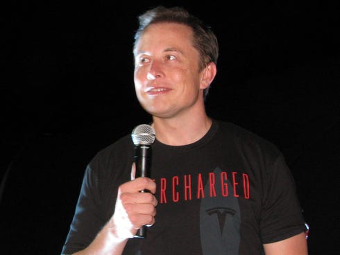 Elon Musk at a 2012 event to unveil the company's new supercharger for fast charging of electric cars