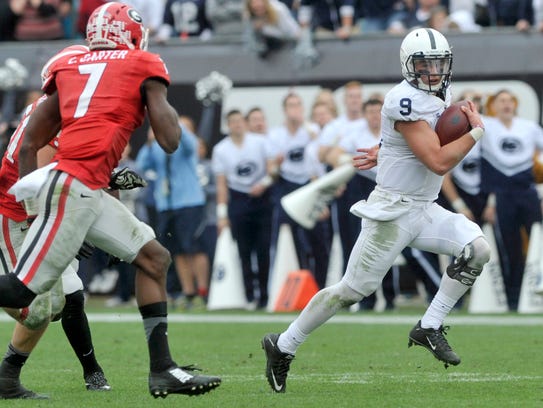 Penn State QB Trace McSorely runs downfield during