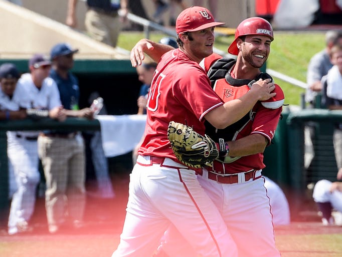 UL Ragin' Cajuns pitcher Dylan Moore (40) celebrates