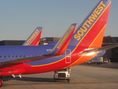 Southwest Airlines jets at Baltimore/Washington International Airport (BWI) on the morning of March 19, 2011.