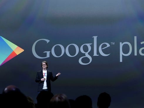 Chris Yerga, engineering director of Android, speaks about Google play at Google I/O 2013 in San Francisco.