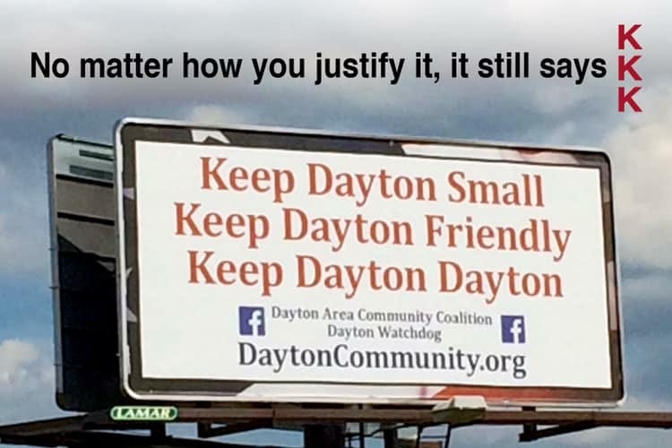 about dayton billboard, supposed "kkk" message, sensationalized