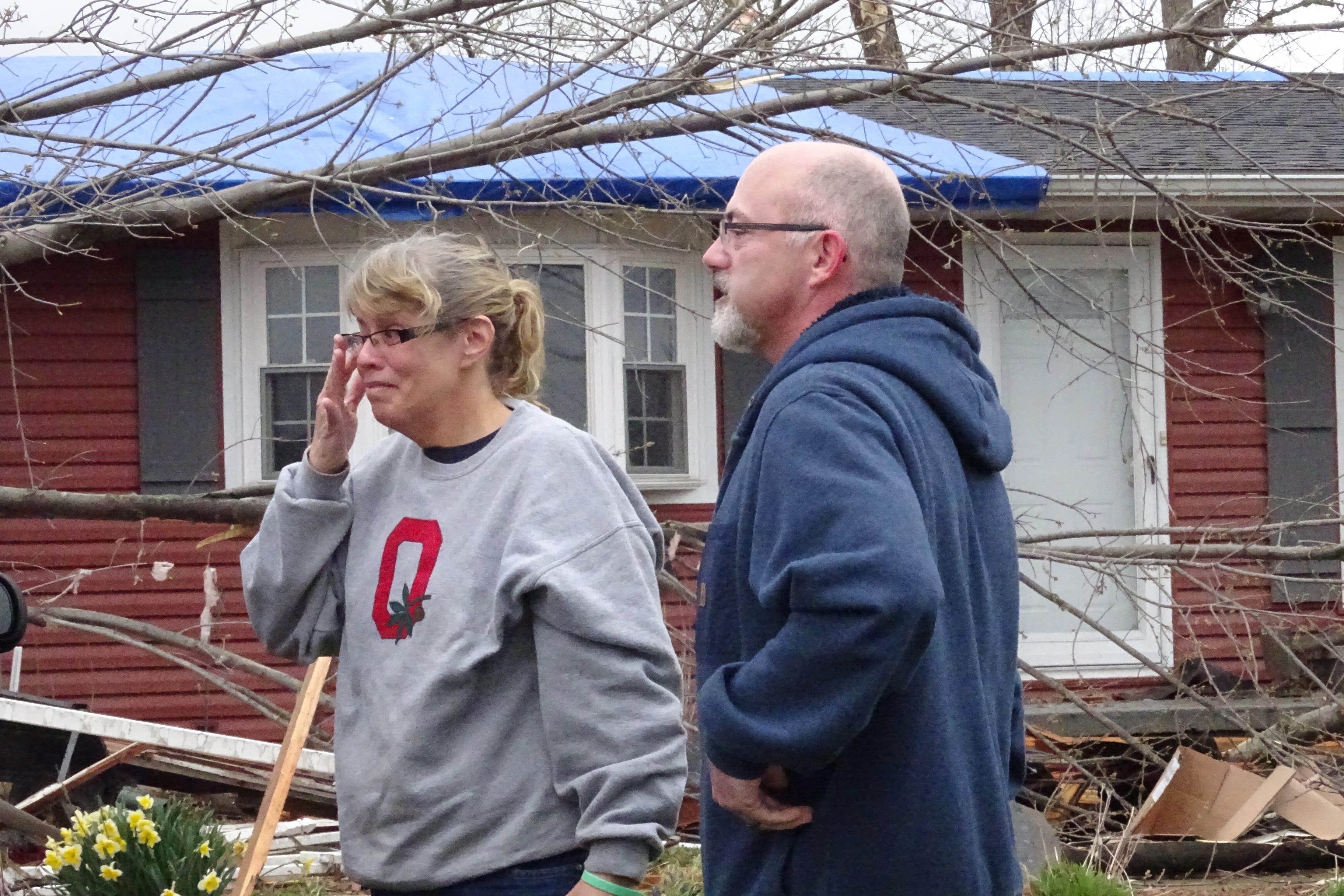 the couple and their four bulldogs were unhurt, but still badly