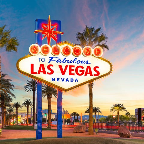 The Las Vegas welcome sign at sunset