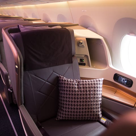 Singapore Airlines' business-class cabin, aboard t