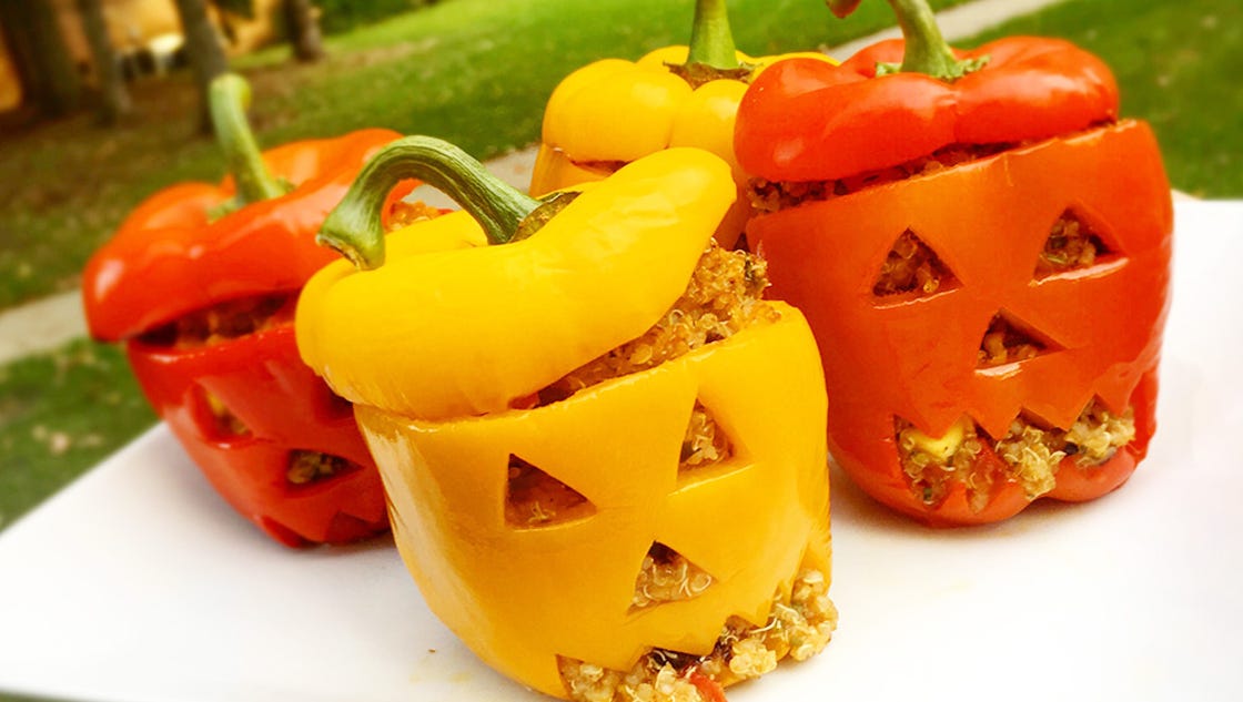 Stuffed jack-o’-lantern bell peppers a Halloween treat