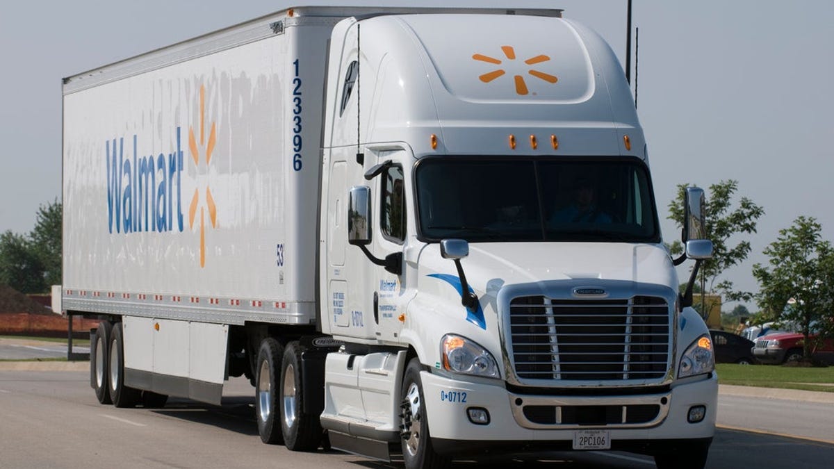 A Walmart truck on the road