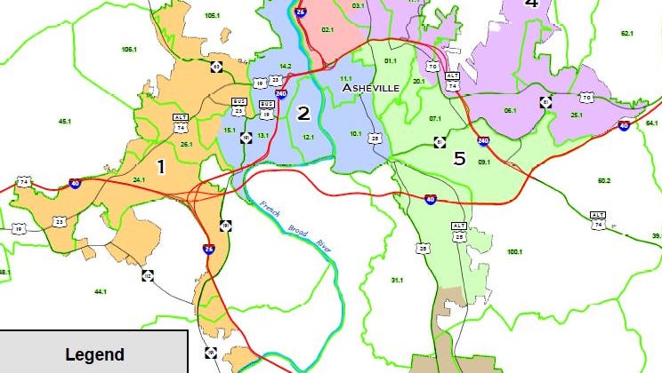 NC Legislature Moving To Draw Asheville Council Districts This Year   636440921321856997 Districts Map Of Asheville.JPG