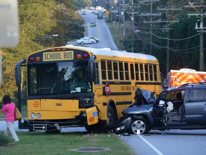 School bus crash closes Greenville County road