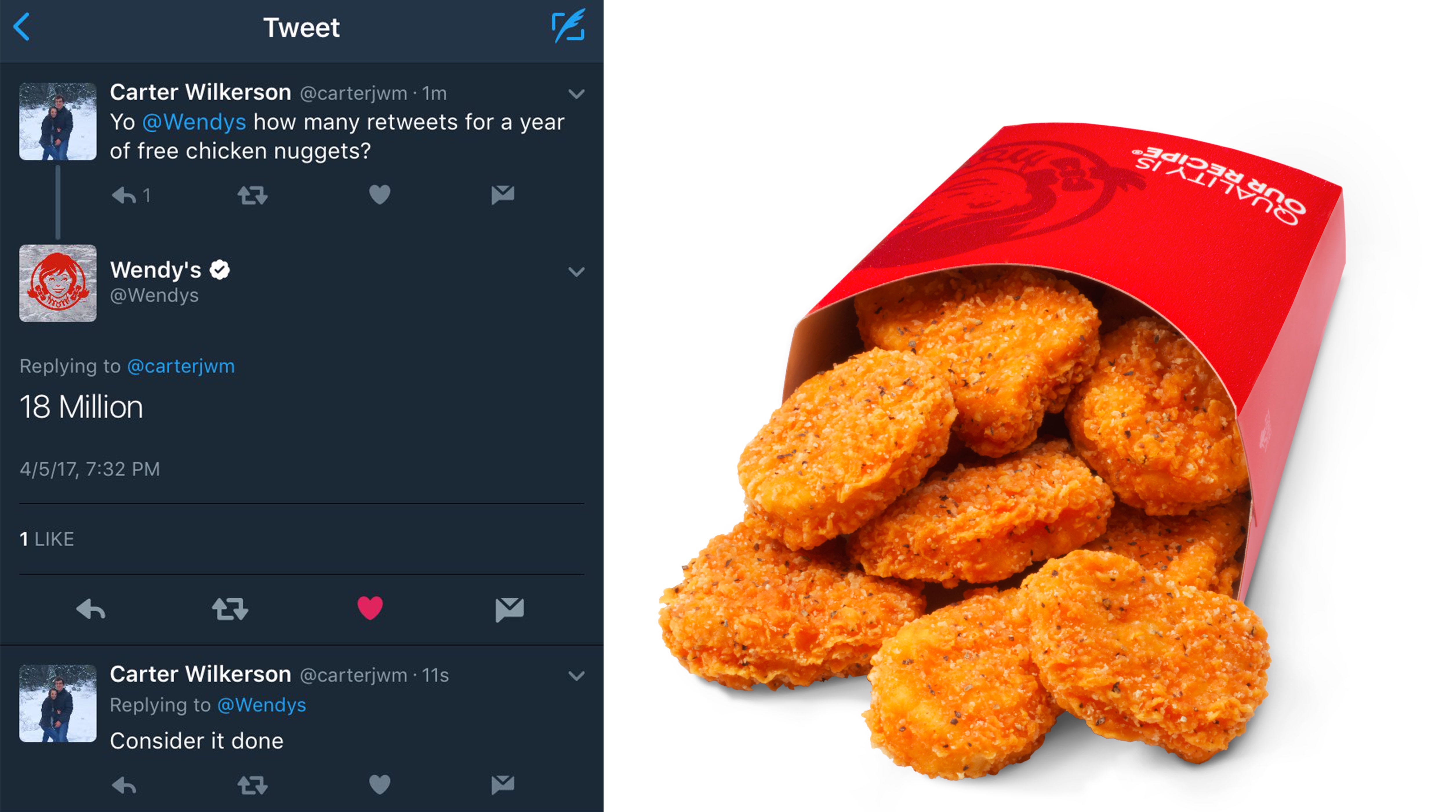 18 million retweets for wendys nuggets