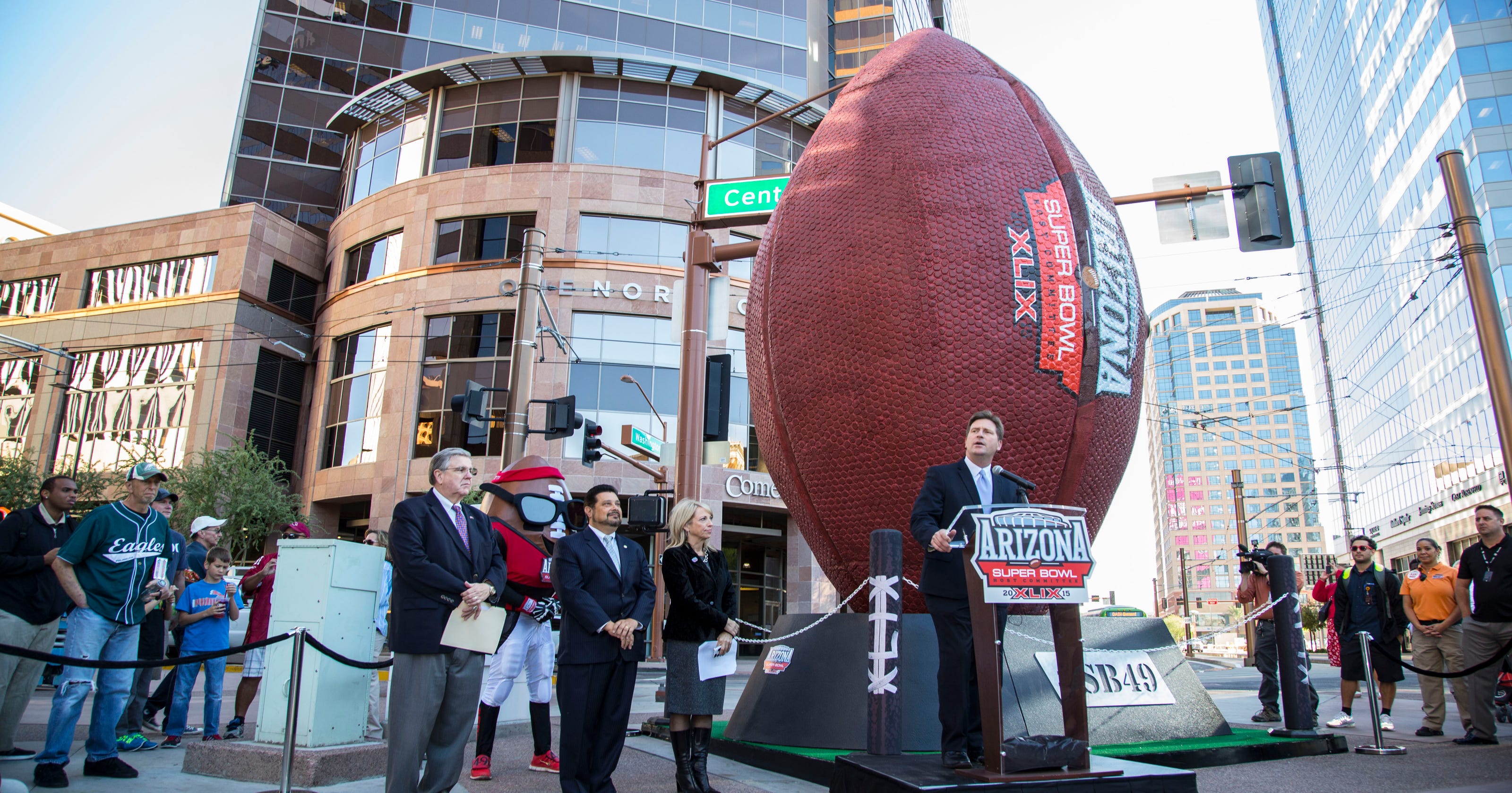 Huge Super Bowl football unveiled in downtown Phoenix