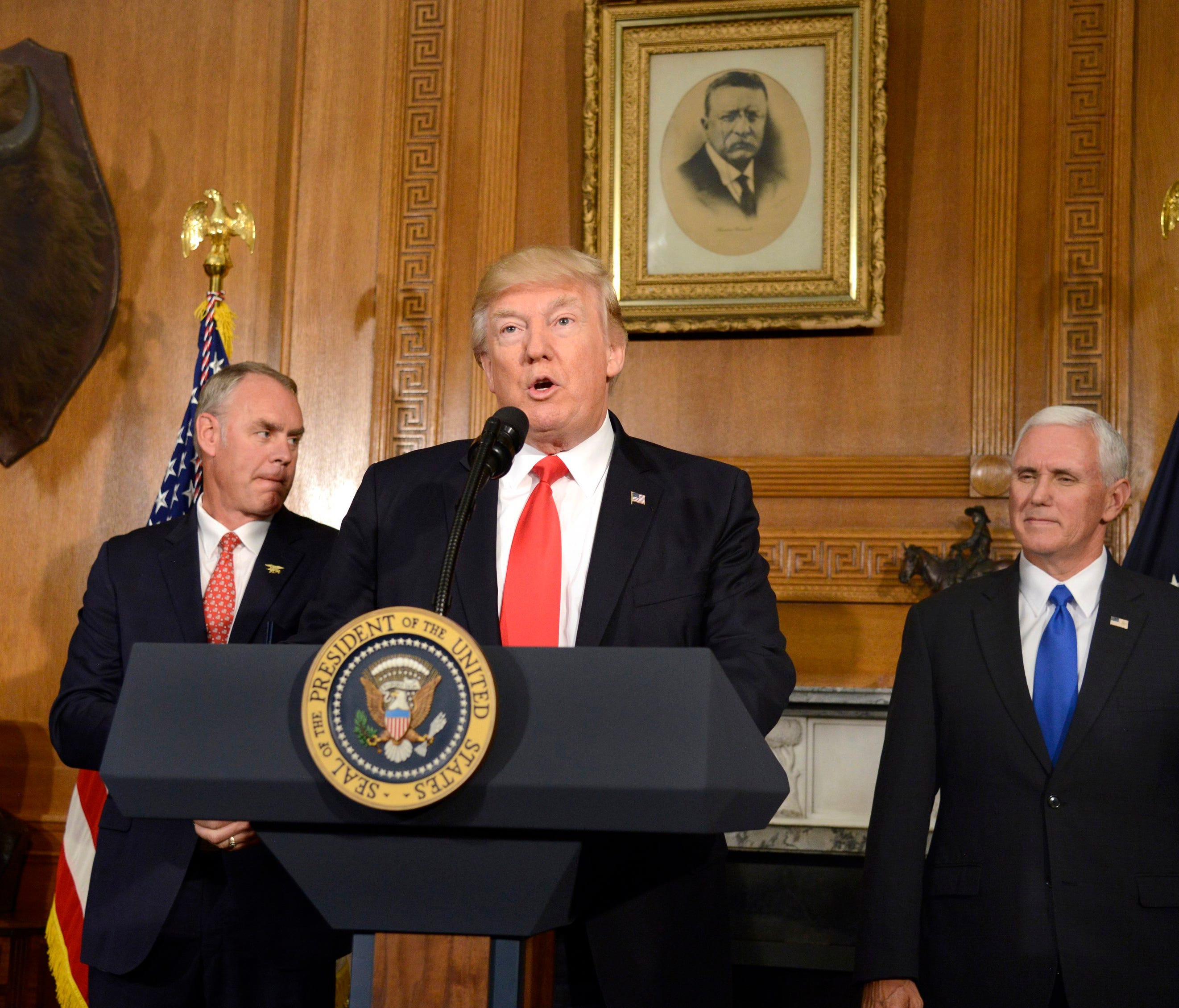 President Trump, Vice President Mike Pence and Interior Secretary Ryan Zinke on April 26, 2017.