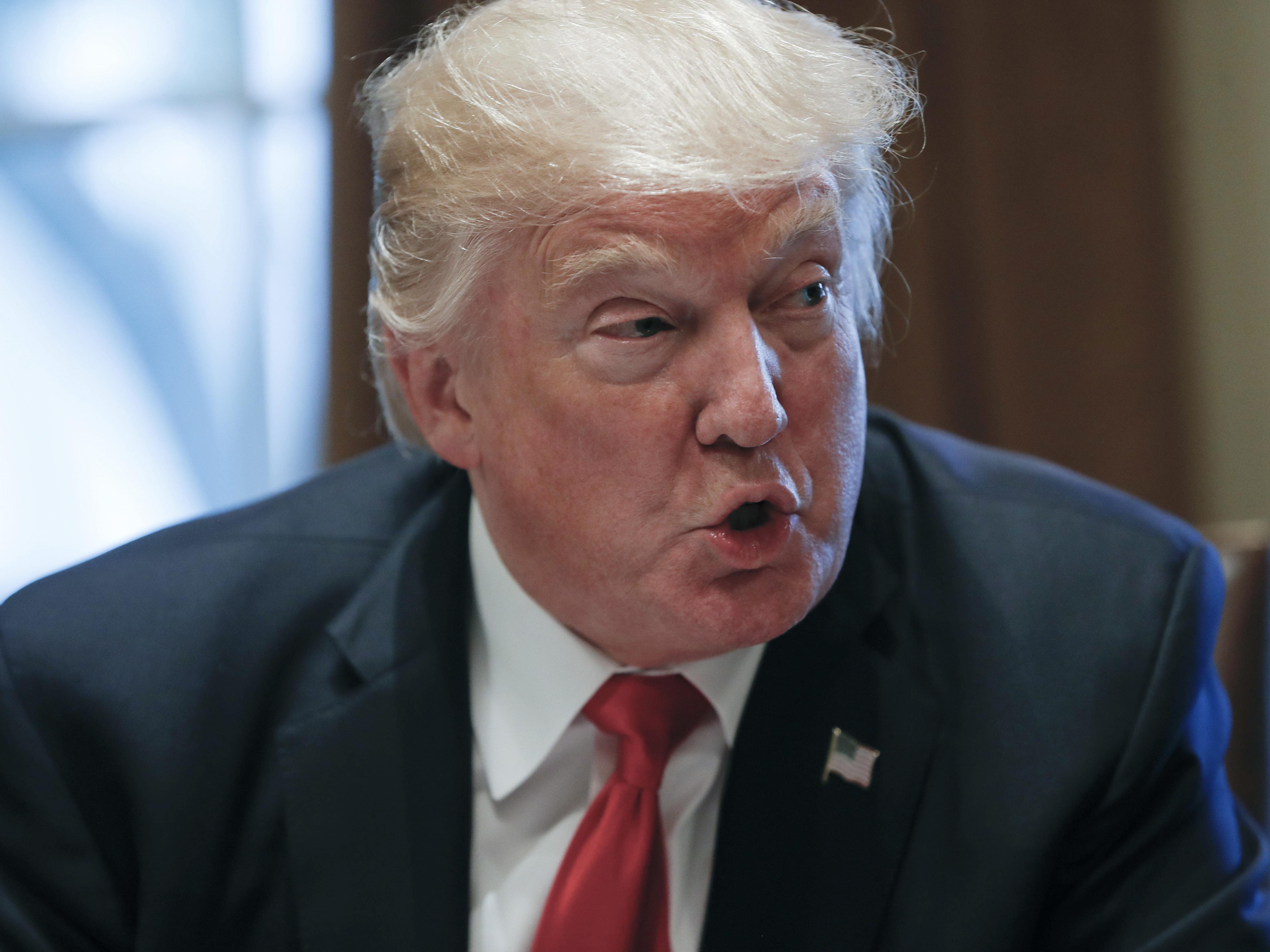 President Donald Trump speaks during a briefing with senior military leaders in the Cabinet Room of the White House in Washington on Thursday.