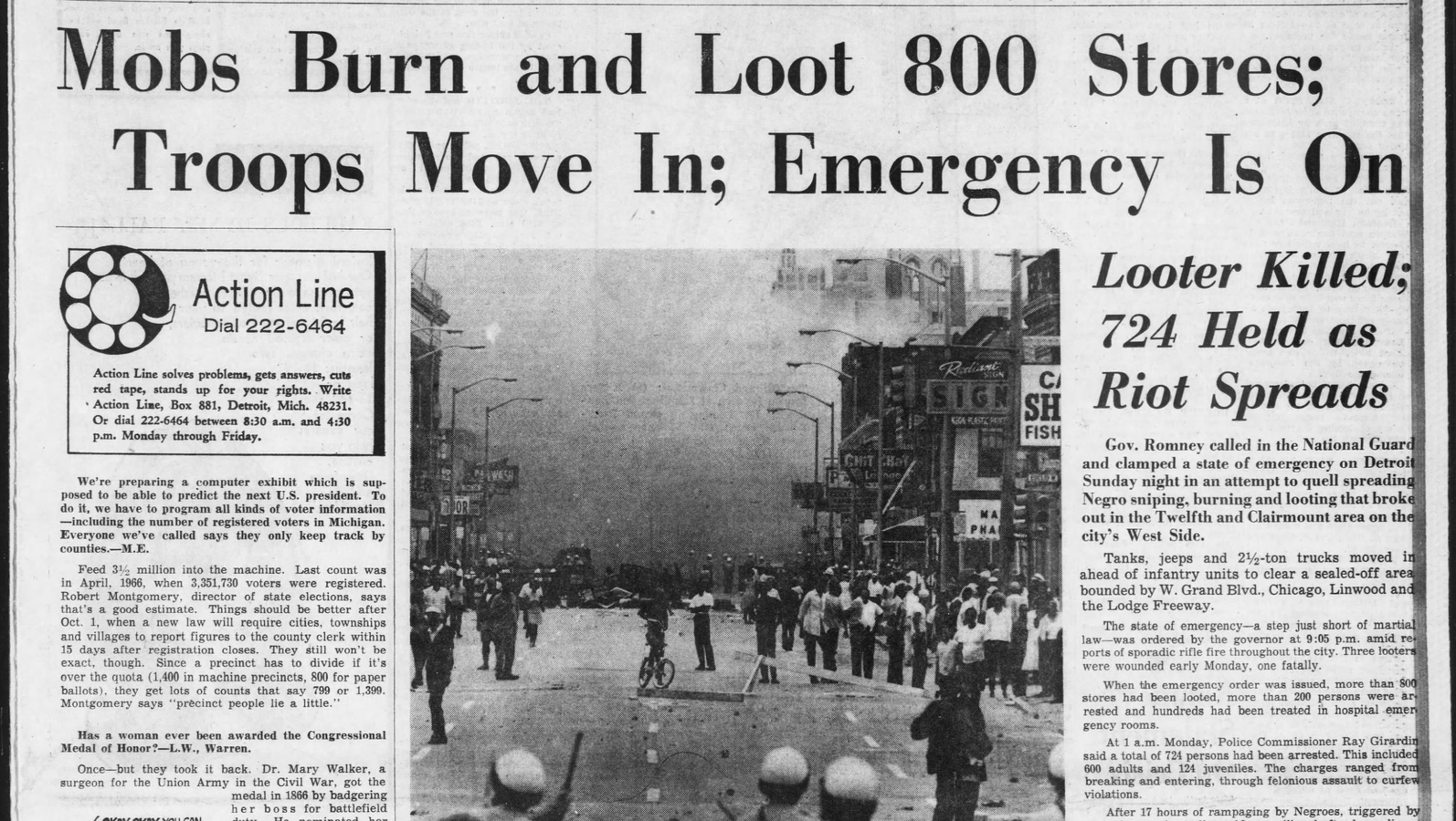 Detroit Free Press pages during the 1967 riots