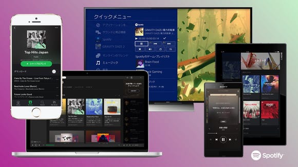 The Spotify platform presented on many different devices in Japan