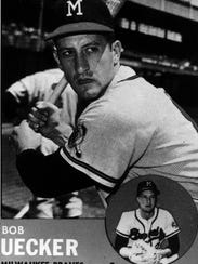 Bob Uecker Milwaukee Braves baseball card.