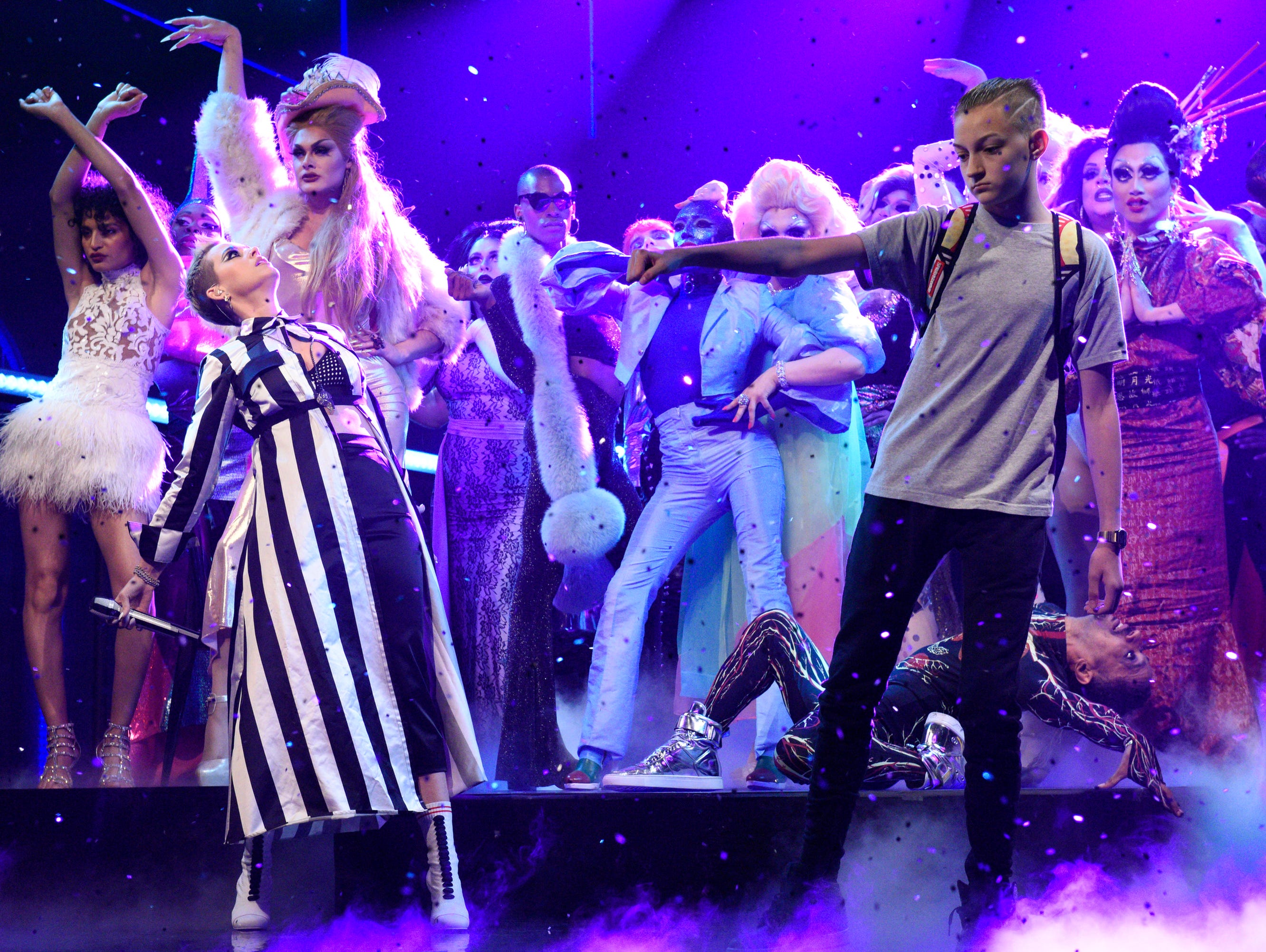 Russell Horning (aka 'Backpack Kid') dances on at Studio 8H with Katy Perry.