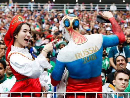 Russian fans are pictured before the start of the FIFA