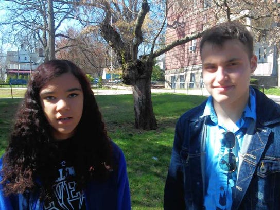 Alexis Dickerson, left, and Daniel Schapiro led the campaign for a gender-neutral bathroom at Montclair High School in 2016.