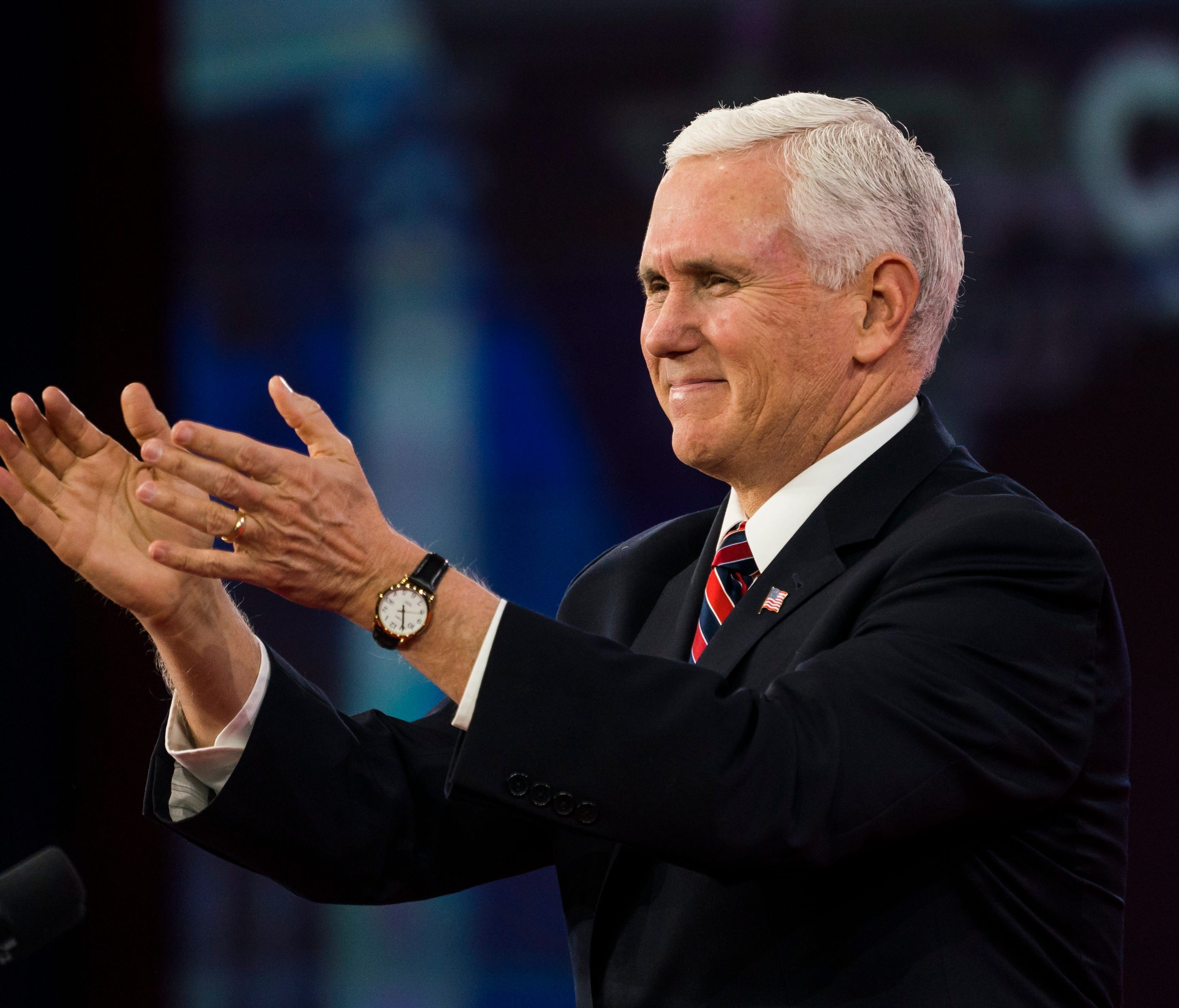 Vice President Mike Pence speaks at the 45th annual Conservative Political Action Conference (CPAC) at the Gaylord National Resort & Convention Center in National Harbor, Maryland, on Feb. 22,  2018.