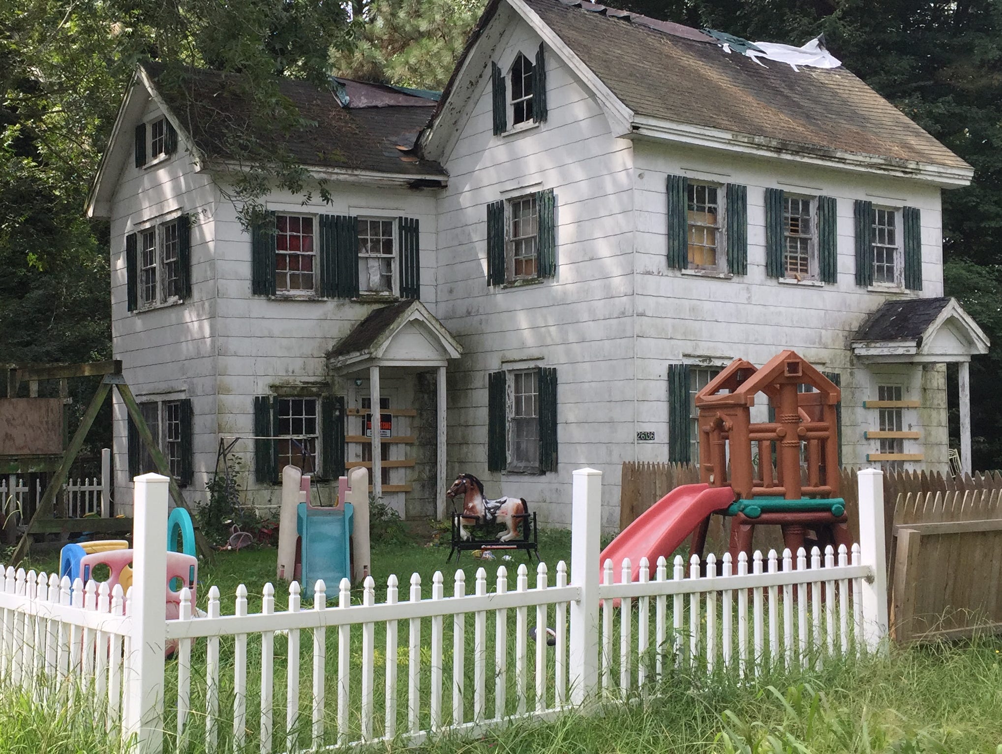 The home on Gladding Road in Mears, Virginia where Malista Ness-Hopkins is accused of keeping two of her five children in makeshift cages.