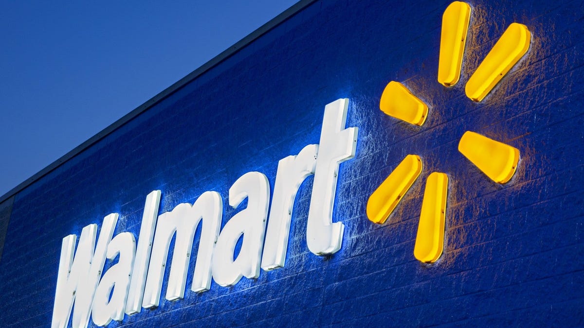 Walmart store exterior at night.